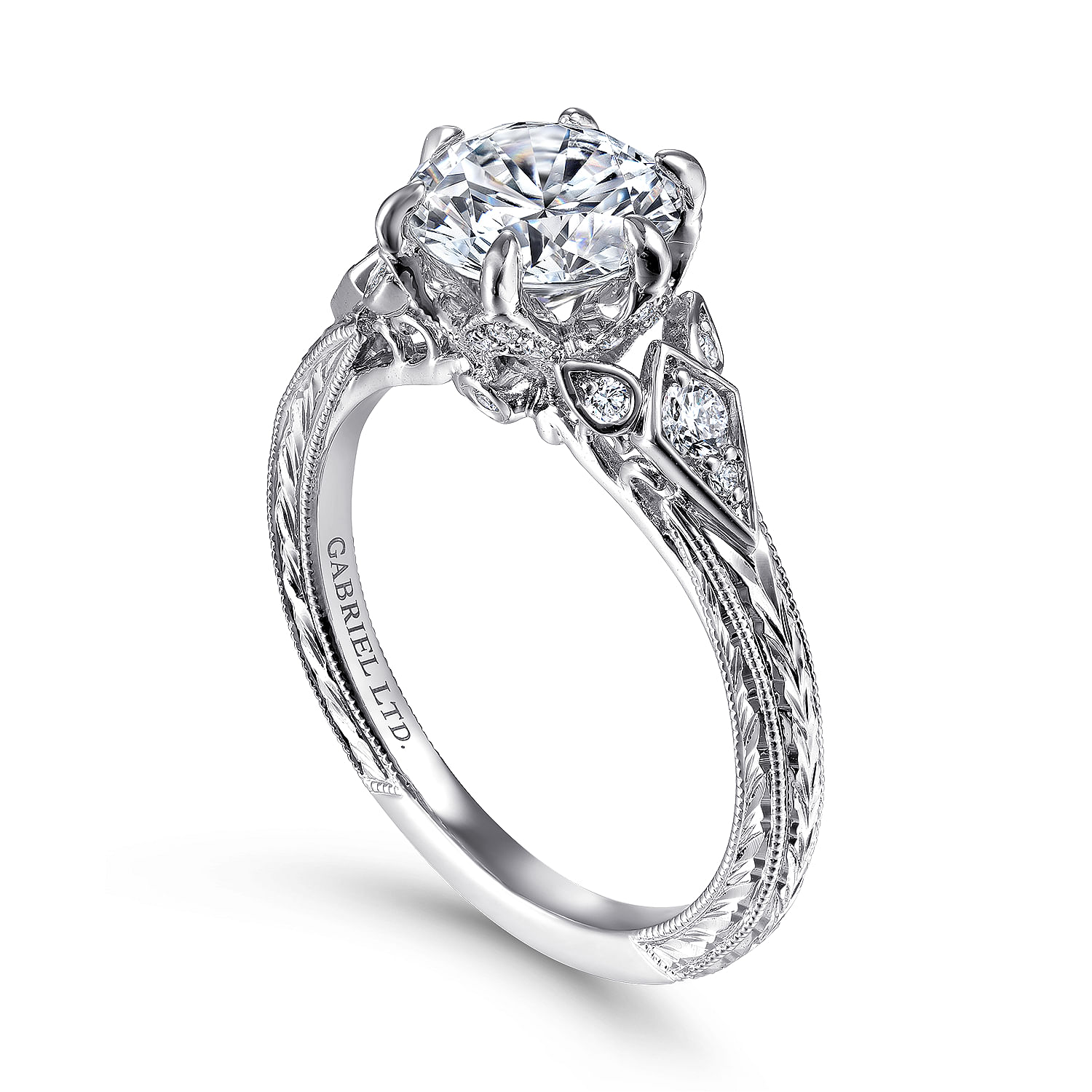 Karianne - Vintage Inspired 18K White Gold Round Diamond Channel Set Engagement Ring - 0.2 ct - Shot 3