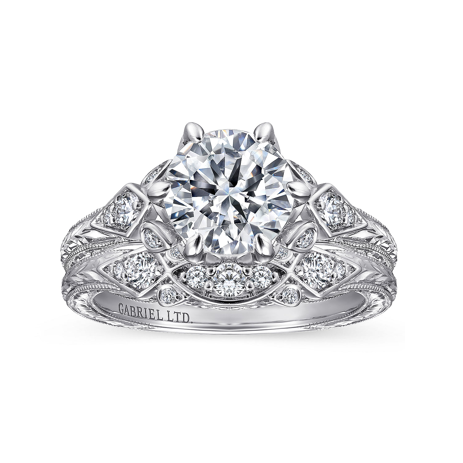 Karianne - Vintage Inspired 18K White Gold Round Diamond Channel Set Engagement Ring - 0.2 ct - Shot 4