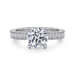 Karis - 14K White Gold Round Engagement Ring with Princess Cut Diamond Band