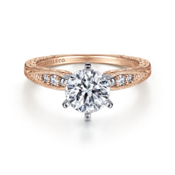 14K White-Rose Gold Round Diamond Engagement Ring