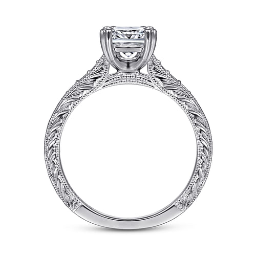 Kate - Vintage Inspired 14K White Gold Princess Cut Diamond Engagement Ring - 0.09 ct - Shot 2