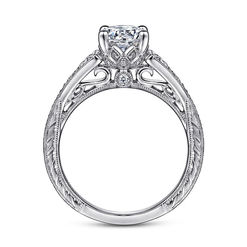 Kathryn - Vintage Inspired 14K White Gold Round Diamond Engagement Ring - 0.37 ct - Shot 2