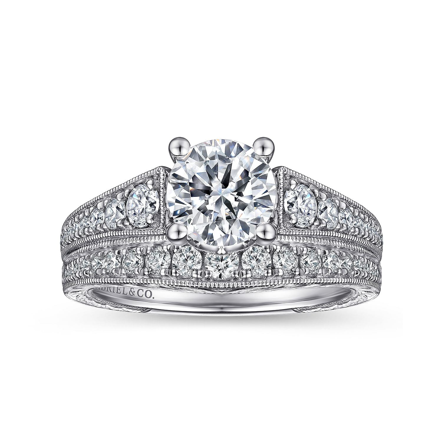 Kathryn - Vintage Inspired 14K White Gold Round Diamond Engagement Ring