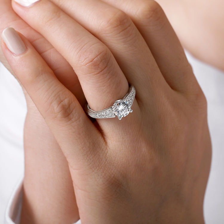 Kathryn - Vintage Inspired 14K White Gold Round Diamond Engagement Ring