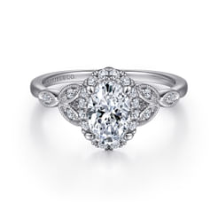 Katriane - Vintage Inspired 14K White Gold Oval Halo Diamond Engagement Ring
