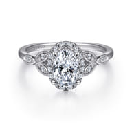 Katriane - Vintage Inspired 14K White Gold Oval Halo Diamond Engagement Ring