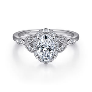 Katriane - Vintage Inspired 14K White Gold Oval Halo Diamond Engagement Ring