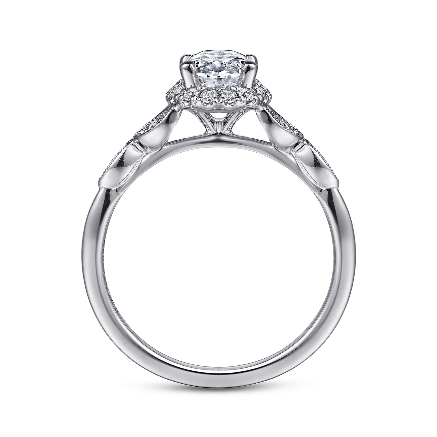 Katriane - Vintage Inspired 14K White Gold Oval Halo Diamond Engagement Ring
