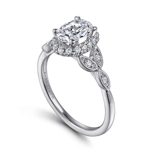 Katriane - Vintage Inspired 14K White Gold Oval Halo Diamond Engagement Ring