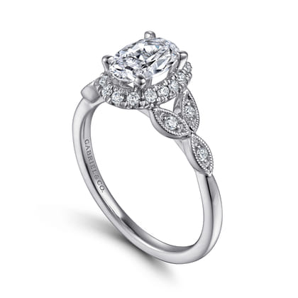 Katriane - Vintage Inspired 14K White Gold Oval Halo Diamond Engagement Ring