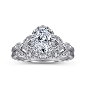 Katriane - Vintage Inspired 14K White Gold Oval Halo Diamond Engagement Ring