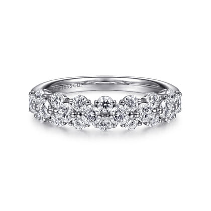 Kauai - 14K White Gold Diamond Cluster Station Anniversary Band
