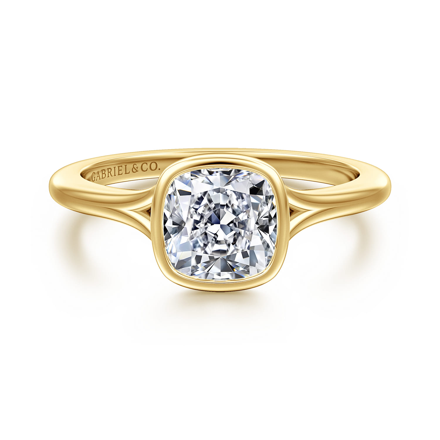 Kaya - 14K Yellow Gold Bezel Set Cushion Cut Solitaire Diamond Engagement Ring