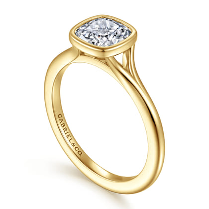 Kaya - 14K Yellow Gold Bezel Set Cushion Cut Solitaire Diamond Engagement Ring