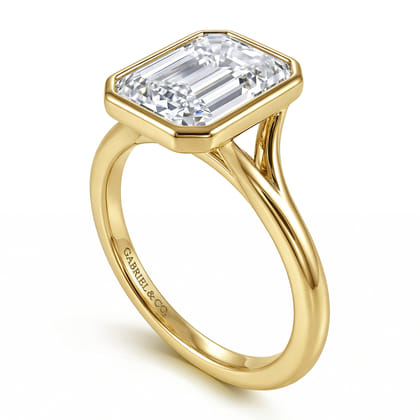 Kaya - 14K Yellow Gold Bezel Set Emerald Cut Solitaire Diamond Engagement Ring
