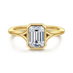Kaya - 14K Yellow Gold Bezel Set Emerald Cut Solitaire Diamond Engagement Ring