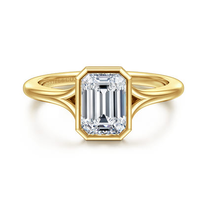 Kaya - 14K Yellow Gold Bezel Set Emerald Cut Solitaire Diamond Engagement Ring