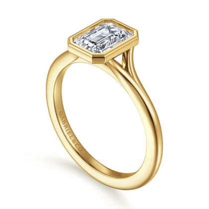 Kaya - 14K Yellow Gold Bezel Set Emerald Cut Solitaire Diamond Engagement Ring