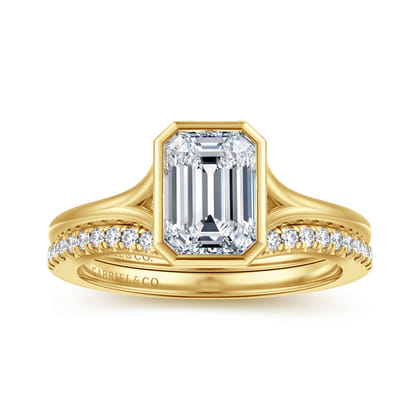 Kaya - 14K Yellow Gold Bezel Set Emerald Cut Solitaire Diamond Engagement Ring