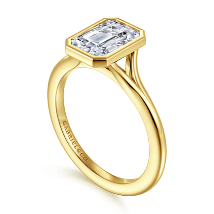 Kaya - 14K Yellow Gold Bezel Set Emerald Cut Solitaire Diamond Engagement Ring