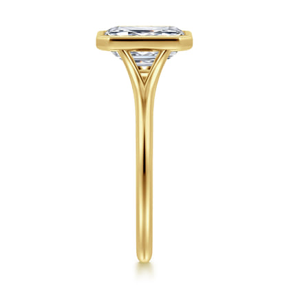 Kaya - 14K Yellow Gold Bezel Set Emerald Cut Solitaire Diamond Engagement Ring