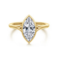 Kaya - 14K Yellow Gold Bezel Set Emerald Cut Solitaire Diamond Engagement Ring