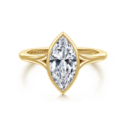 Kaya - 14K Yellow Gold Bezel Set Emerald Cut Solitaire Diamond Engagement Ring