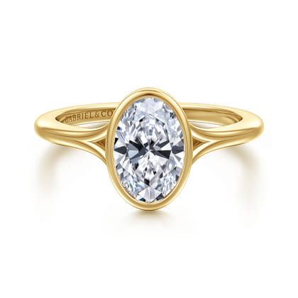 Kaya - 14K Yellow Gold Bezel Set Oval Solitaire Diamond Engagement Ring