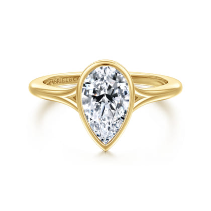 Kaya - 14K Yellow Gold Bezel Set Pear Shape Solitaire Diamond Engagement Ring