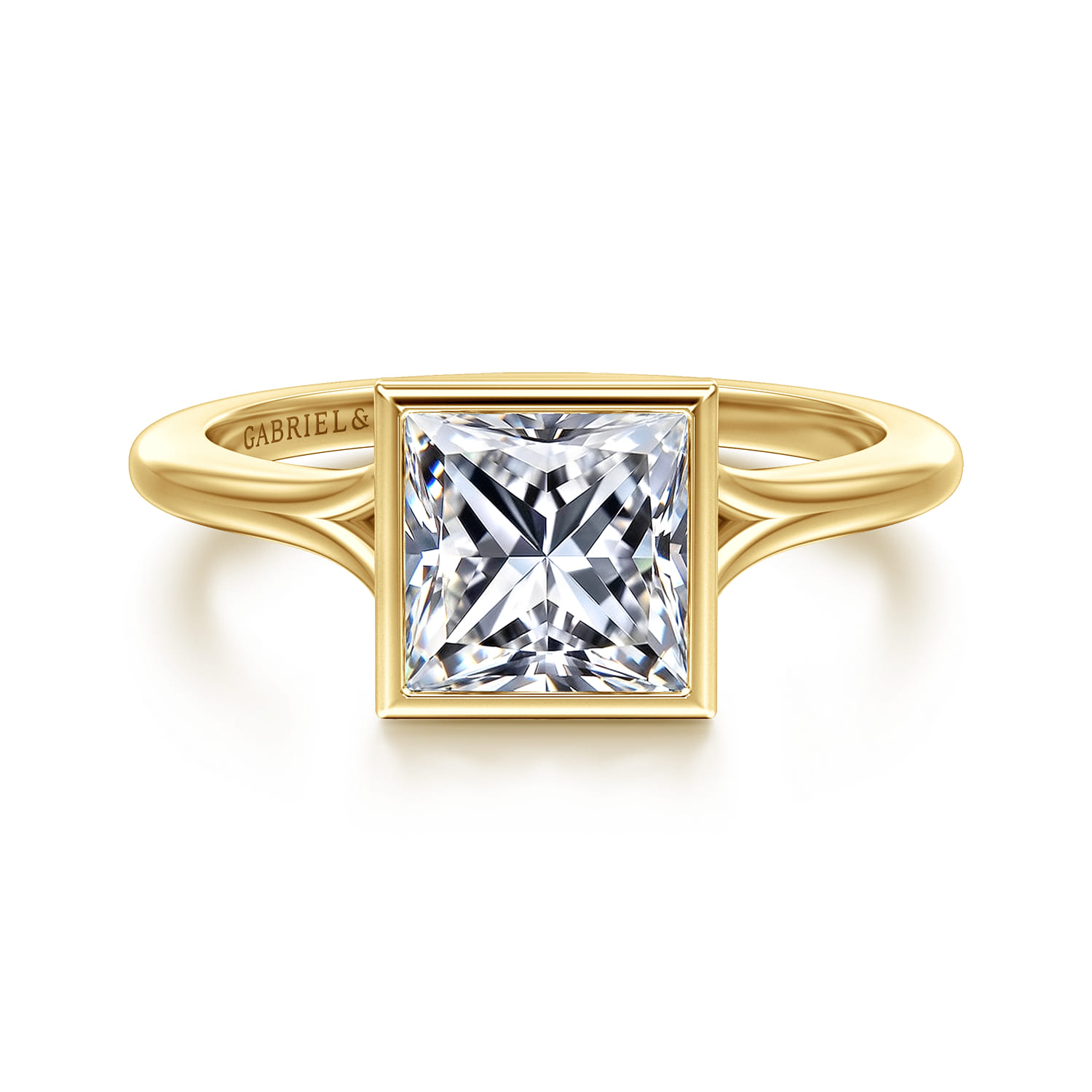 Kaya - 14K Yellow Gold Bezel Set Princess Cut Solitaire Diamond Engagement Ring