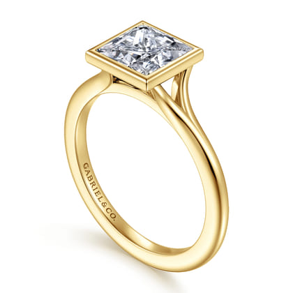 Kaya - 14K Yellow Gold Bezel Set Princess Cut Solitaire Diamond Engagement Ring