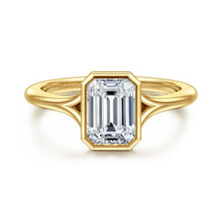 14K Yellow Gold Emerald Cut Solitaire Diamond Engagement Ring