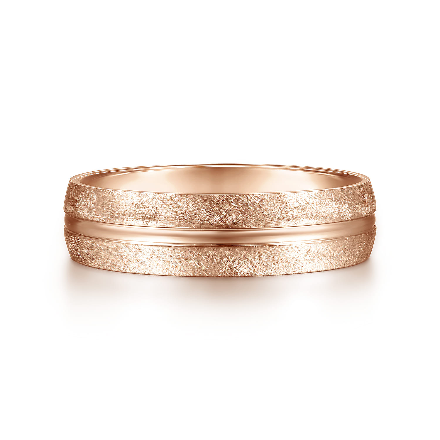 Kayden - 14K Rose Gold 6mm - Brushed Diamond Cut Men's Wedding Band - Shot 1
