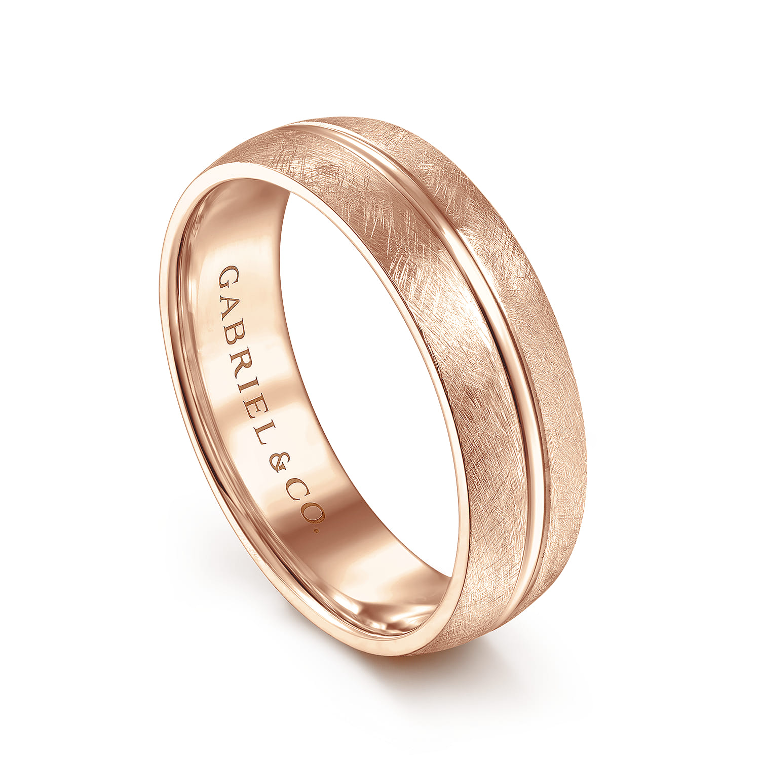 Kayden - 14K Rose Gold 6mm - Brushed Diamond Cut Men's Wedding Band - Shot 3