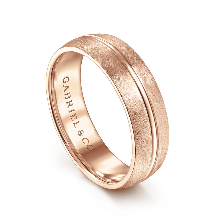 Kayden - 14K Rose Gold 6mm - Brushed Diamond Cut Men's Wedding Band - Shot 3