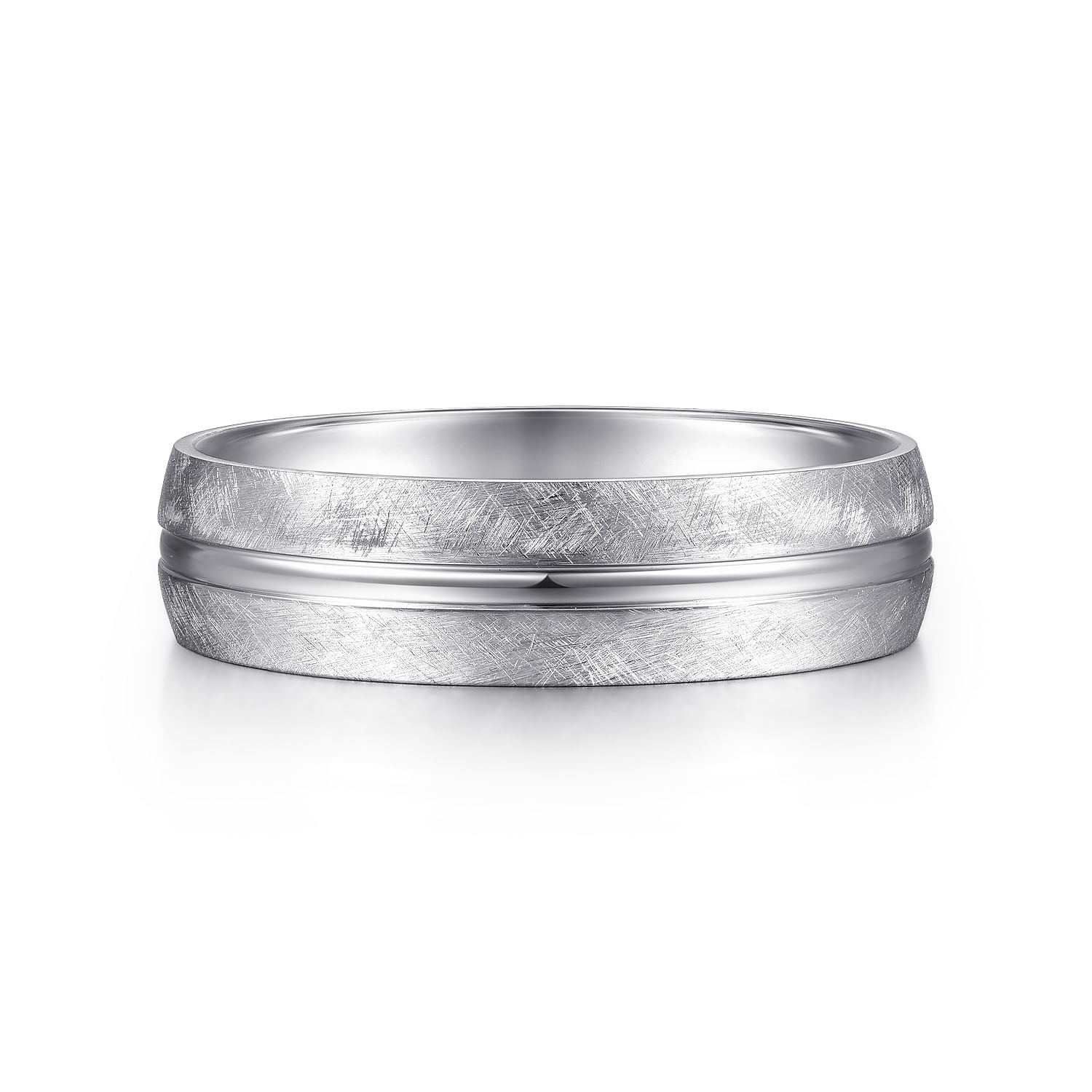 Kayden - 14K White Gold 6mm - Brushed Diamond Cut Men's Wedding Band