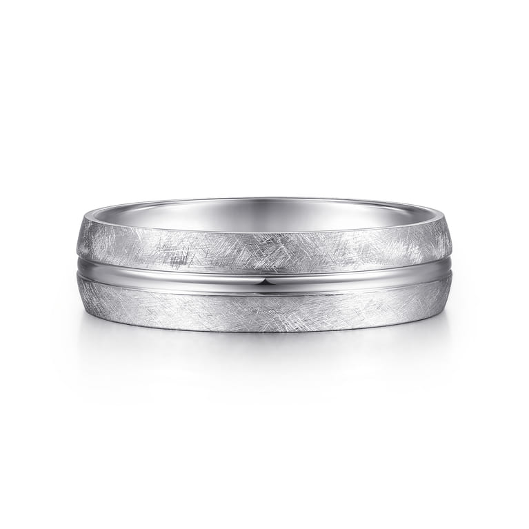 Kayden - 14K White Gold 6mm - Brushed Diamond Cut Men's Wedding Band - Shot 1