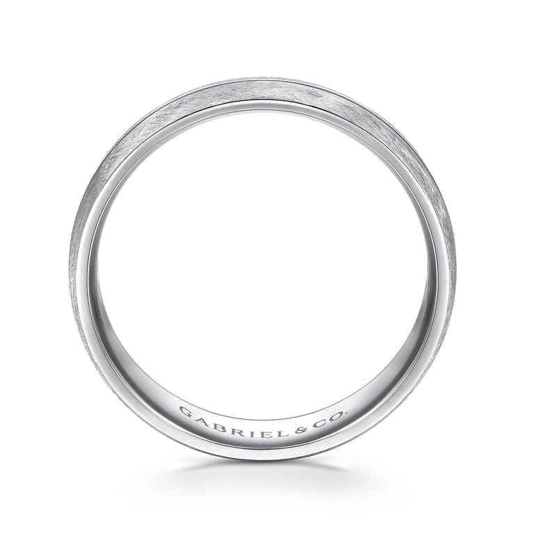Kayden - 14K White Gold 6mm - Brushed Diamond Cut Men's Wedding Band - Shot 2