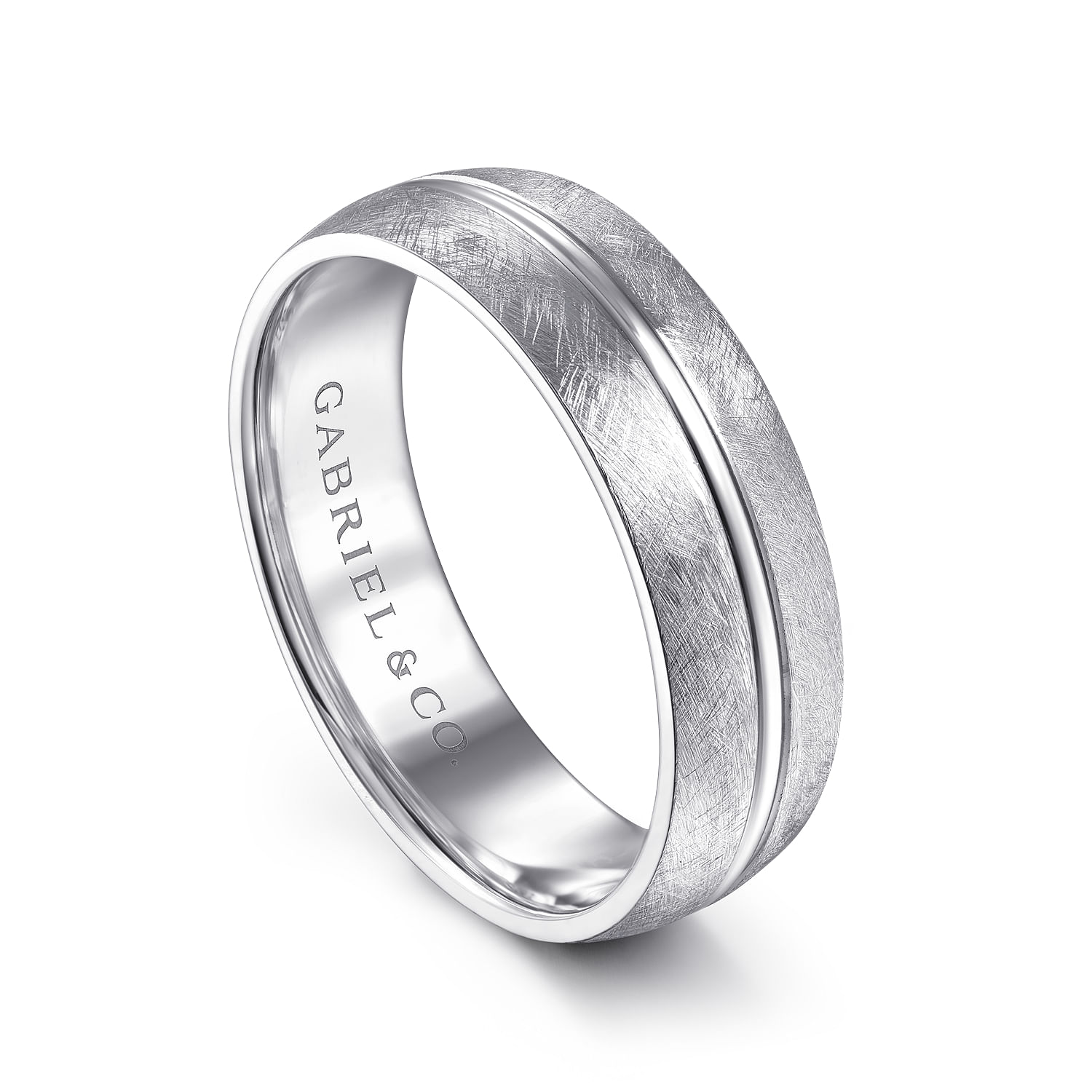 Kayden - 14K White Gold 6mm - Brushed Diamond Cut Men's Wedding Band