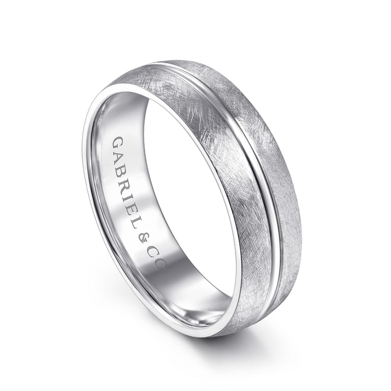 Kayden - 14K White Gold 6mm - Brushed Diamond Cut Men's Wedding Band - Shot 3