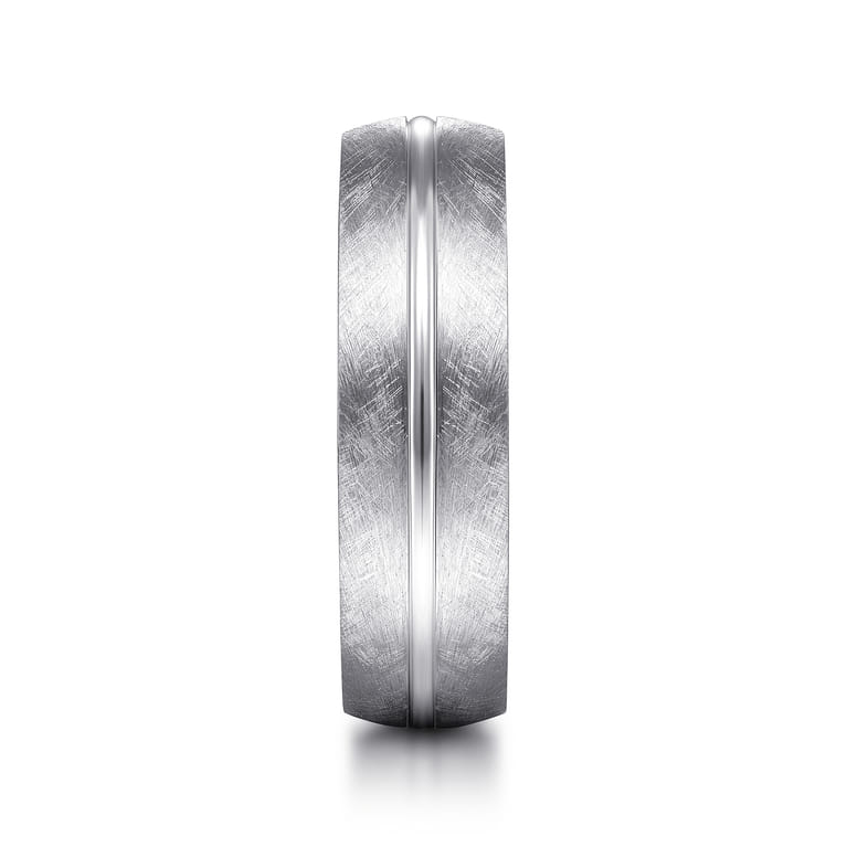 Kayden - 14K White Gold 6mm - Brushed Diamond Cut Men's Wedding Band - Shot 4