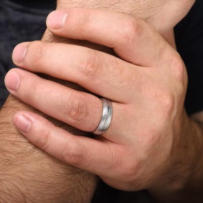 Kayden - 14K White Gold 6mm - Brushed Diamond Cut Men's Wedding Band