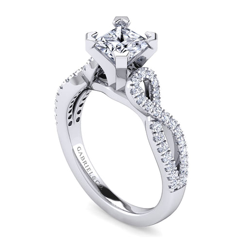 Kayla - 14K White Gold Twisted Princess Cut Diamond Engagement Ring - 0.35 ct - Shot 3