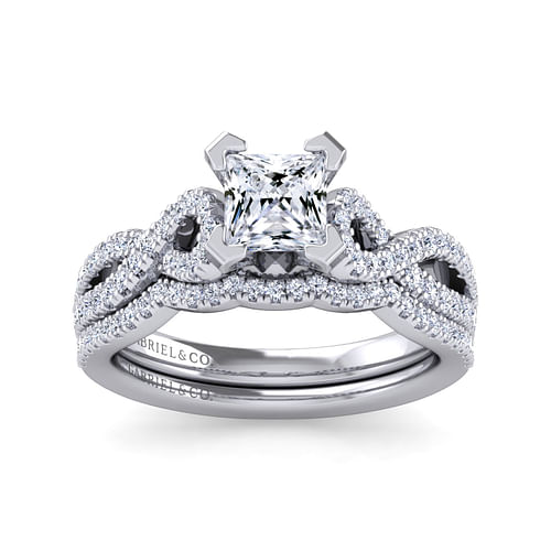 Kayla - 14K White Gold Twisted Princess Cut Diamond Engagement Ring - 0.35 ct - Shot 4