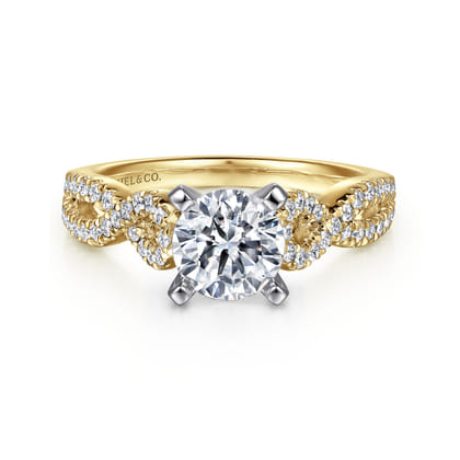 Kayla - 14K White-Yellow Gold Twisted Round Diamond Engagement Ring