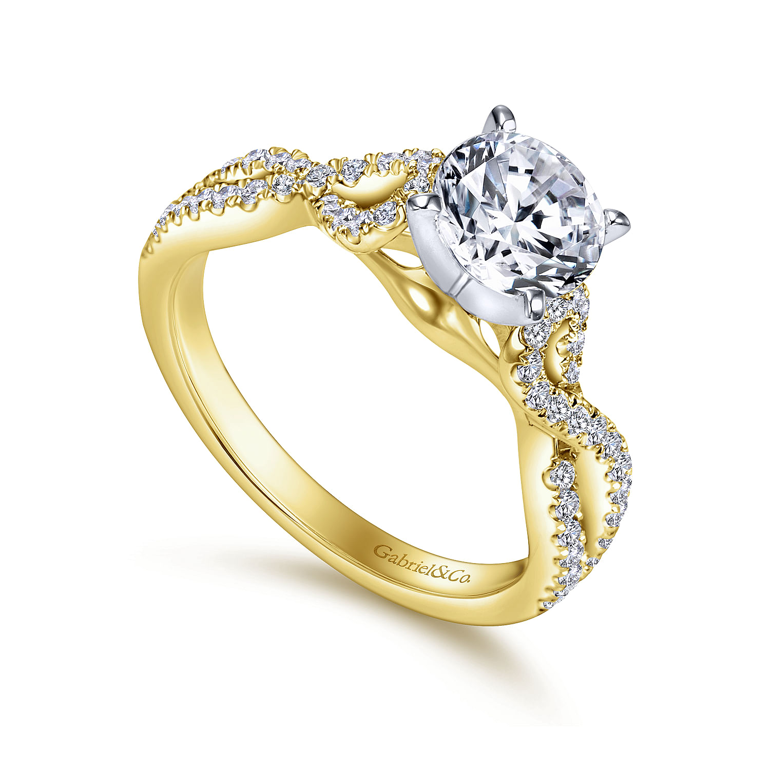 Kayla - 14K White-Yellow Gold Twisted Round Diamond Engagement Ring - 0.35 ct - Shot 3