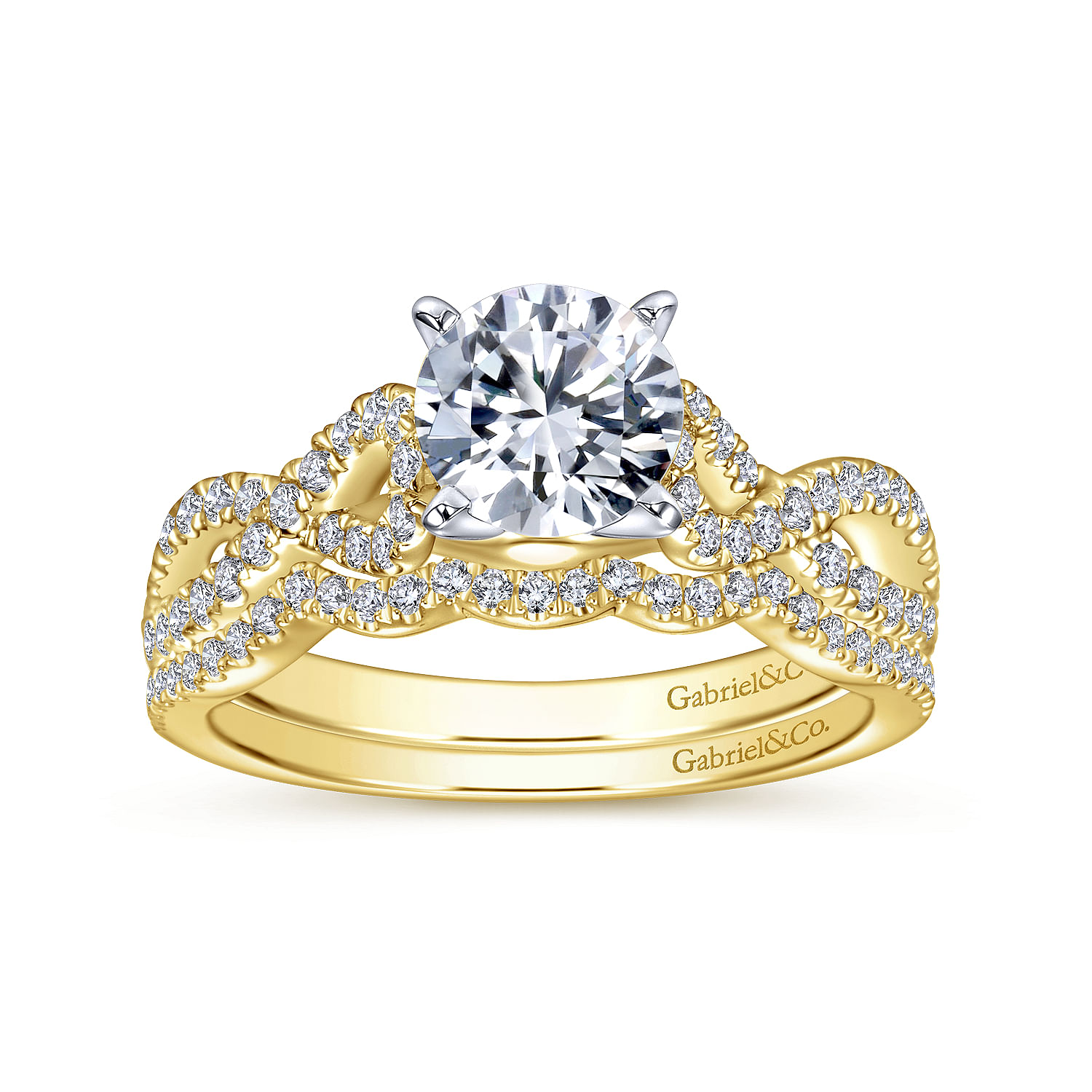 Kayla - 14K White-Yellow Gold Twisted Round Diamond Engagement Ring - 0.35 ct - Shot 4