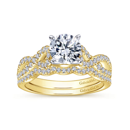 Kayla - 14K White-Yellow Gold Twisted Round Diamond Engagement Ring