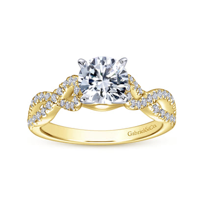 Kayla - 14K White-Yellow Gold Twisted Round Diamond Engagement Ring