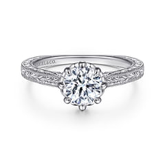 Kellan - Vintage Inspired 14K White Gold Round Diamond Engagement Ring